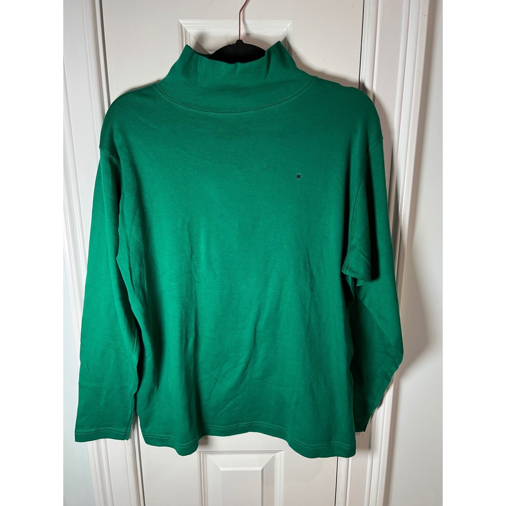 Carroll Reed Womens Green Mock Neck Long Sleeve Cotton Top Size M/L
